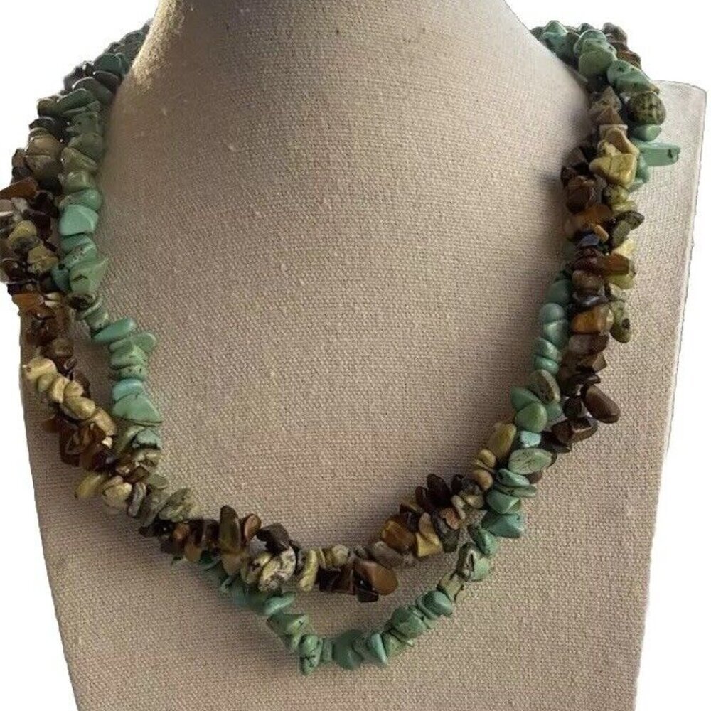 Vintage Native American Navajo Turquoise chunk Bead multi strand Necklace 21”